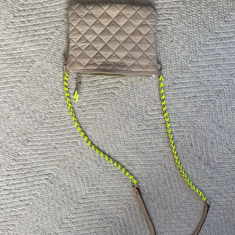 MZ Wallace Tan Quilted Crossbody Bag with Neon Strap - Picture 3 of 8